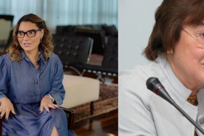 Janja Lula da Silva durante agenda oficial e Ruth Cardoso em evento institucional durante o governo Fernando Henrique Cardoso.