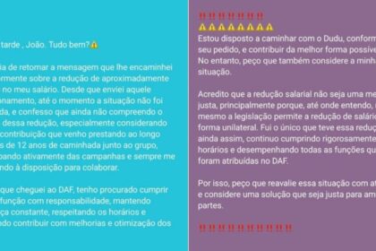 Secretário João Almeida durante agenda pública; publicação em status do WhatsApp cita redução salarial e apoio político.