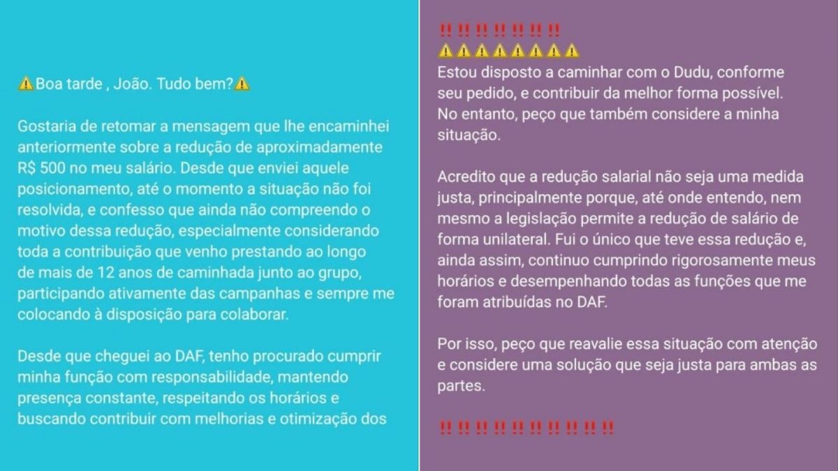 Secretário João Almeida durante agenda pública; publicação em status do WhatsApp cita redução salarial e apoio político.