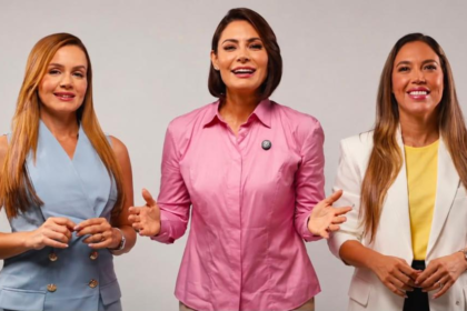 Michelle Bolsonaro ao lado de Carol Morais e Nayana Pontes em apoio a Efraim Filho