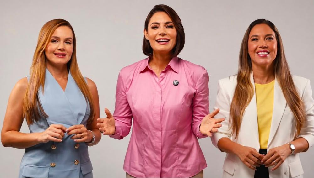Michelle Bolsonaro ao lado de Carol Morais e Nayana Pontes em apoio a Efraim Filho